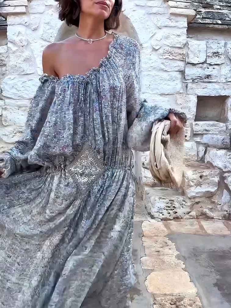 Robe longue à imprimé floral et manches bouffantes