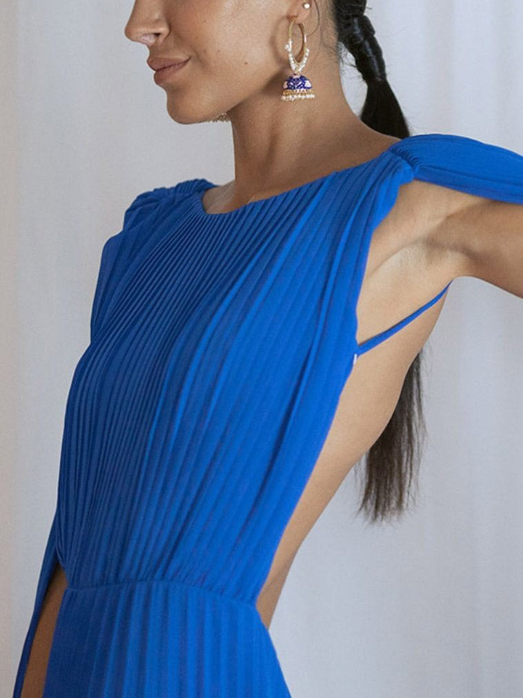 Elegantes Party-Maxikleid mit offenem Rücken und Plissee