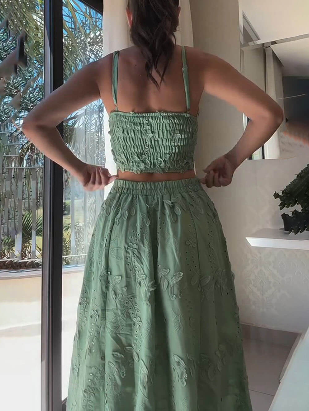 Jupe longue trapèze taille haute décontractée en dentelle patchwork pour les vacances