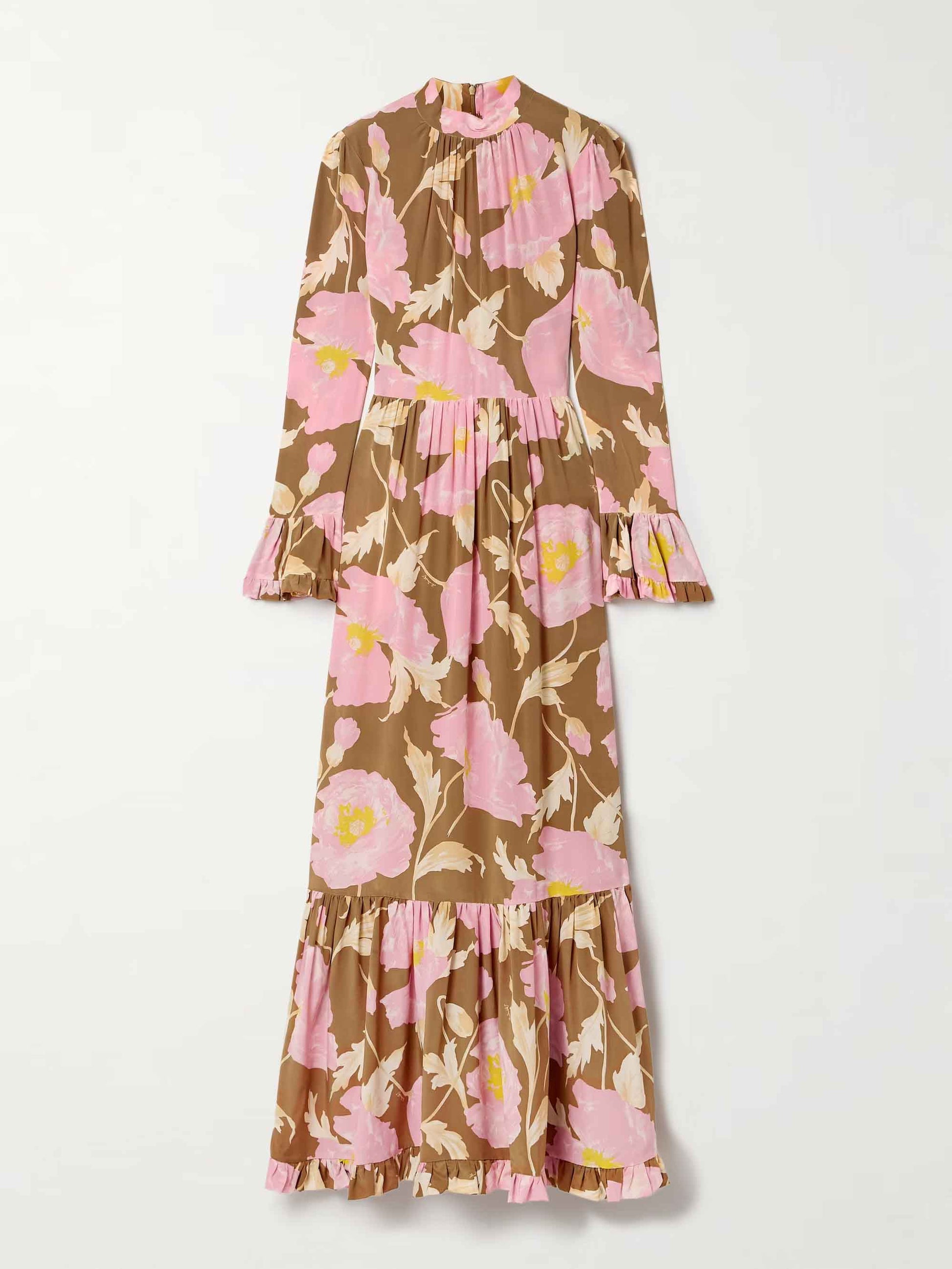 Robe longue rétro à volants et imprimé floral