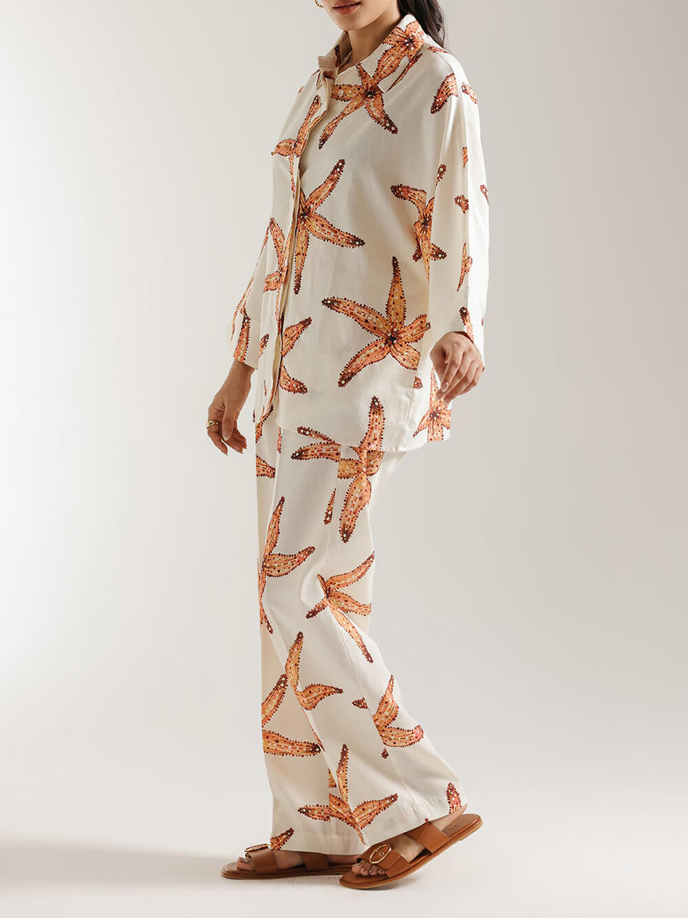 Chemise boutonnée ample grande taille à imprimé étoile de mer unique