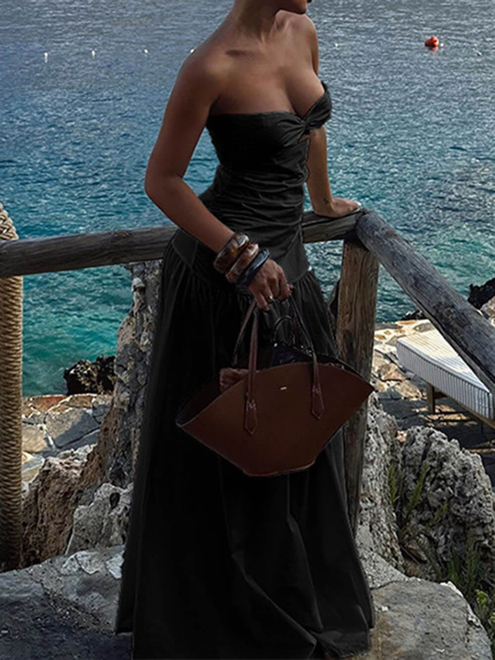 Sexy Maxikleid im Strandstil mit Tube-Top und Hohlsaum