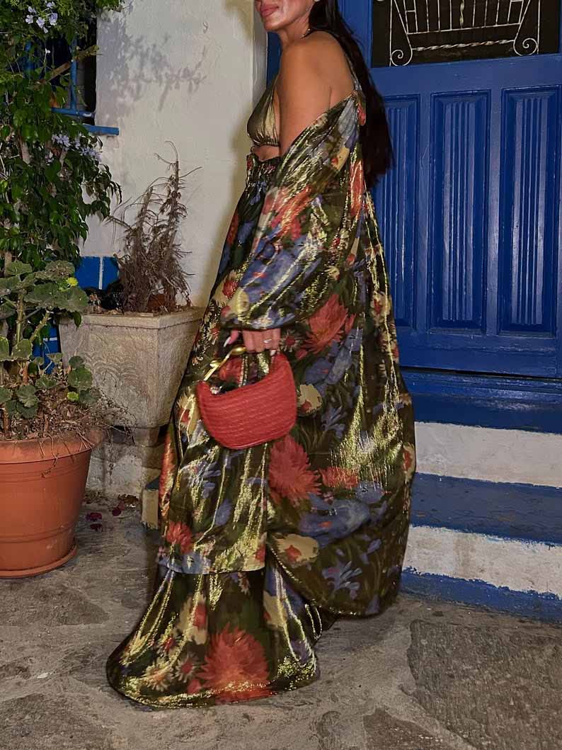 Chemisier kimono en satin à imprimé floral unique