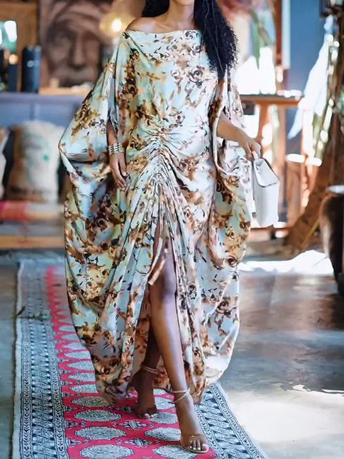 Elegantes Maxikleid mit One-Shoulder-Träger und Blumenmuster