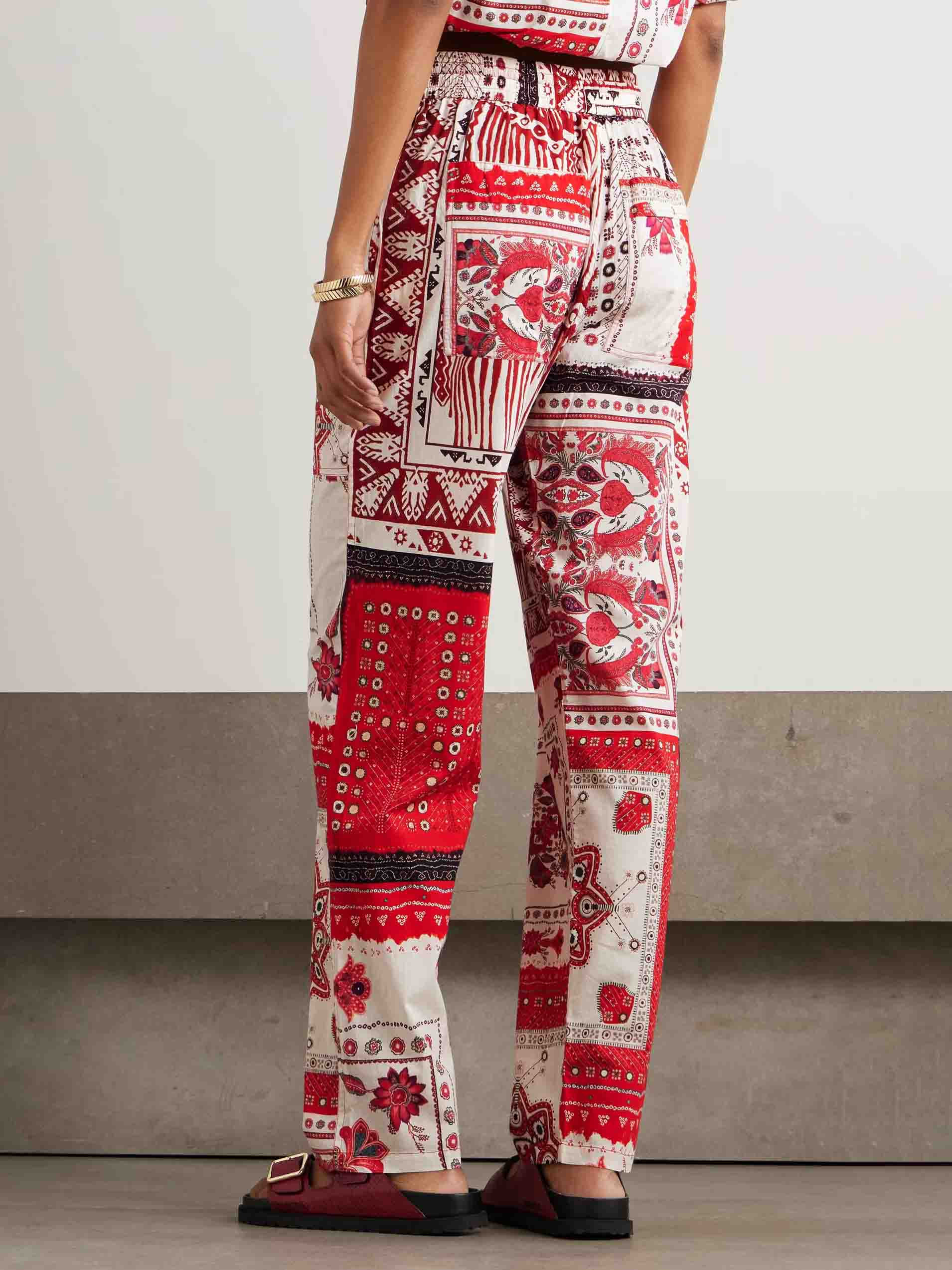 Pantalon large décontracté à imprimé floral ethnique avec cordon de serrage