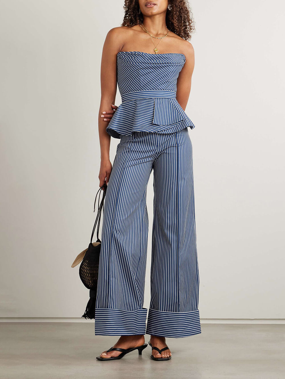 Weite Hose aus Stretch-Twill mit Retro-Streifenmuster