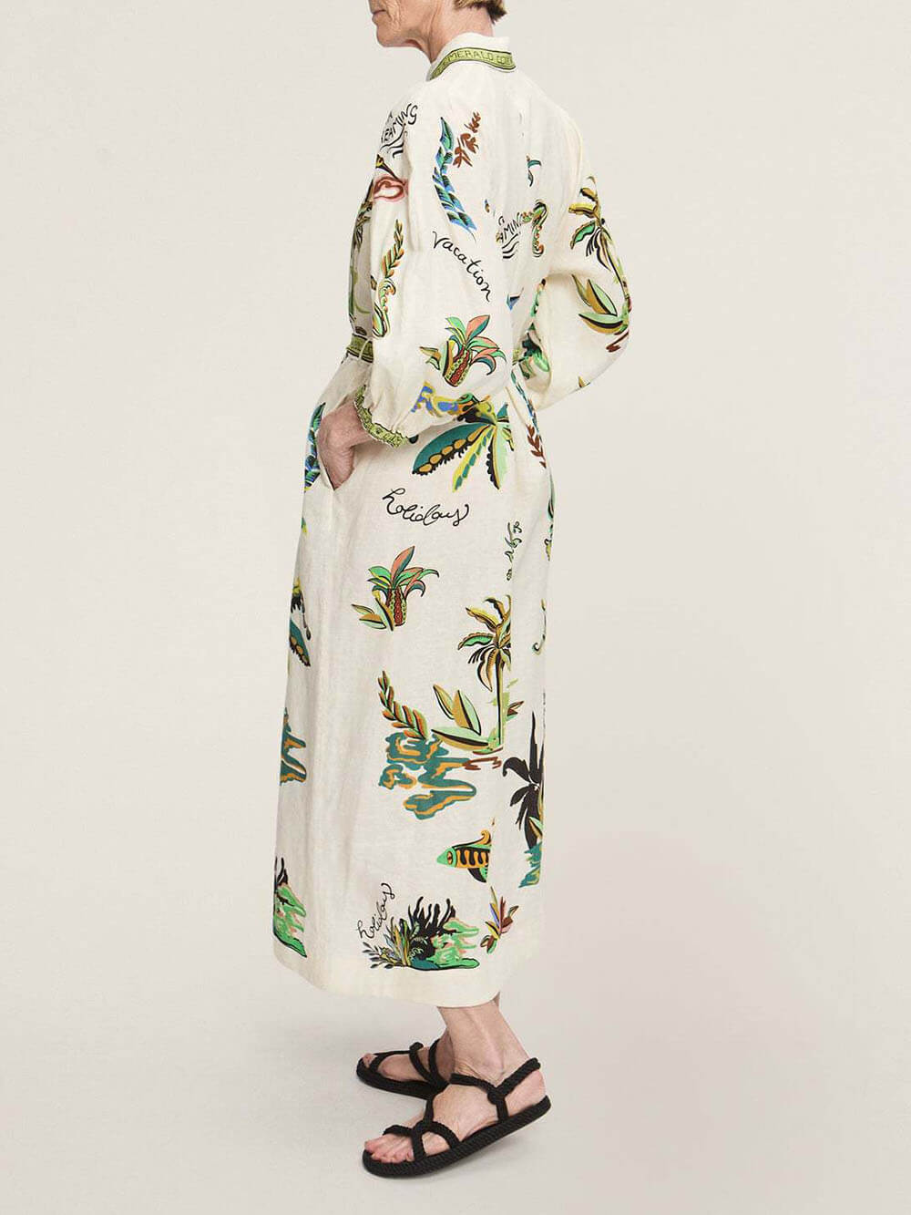 Robe chemise en lin à imprimé cocotiers unique