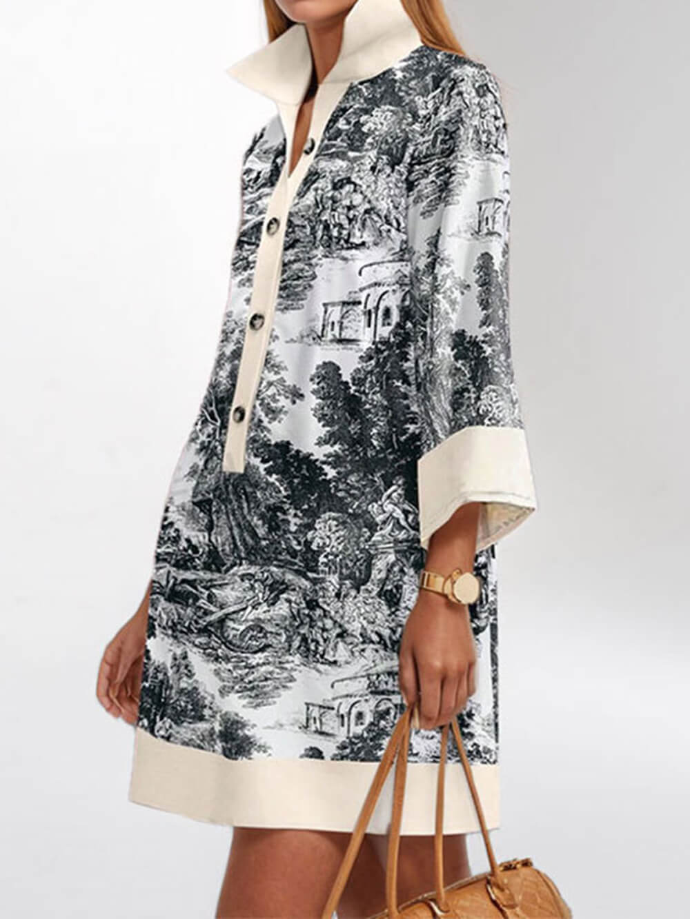 Robe courte ample élégante à imprimé contrasté et motif peinture à l'huile