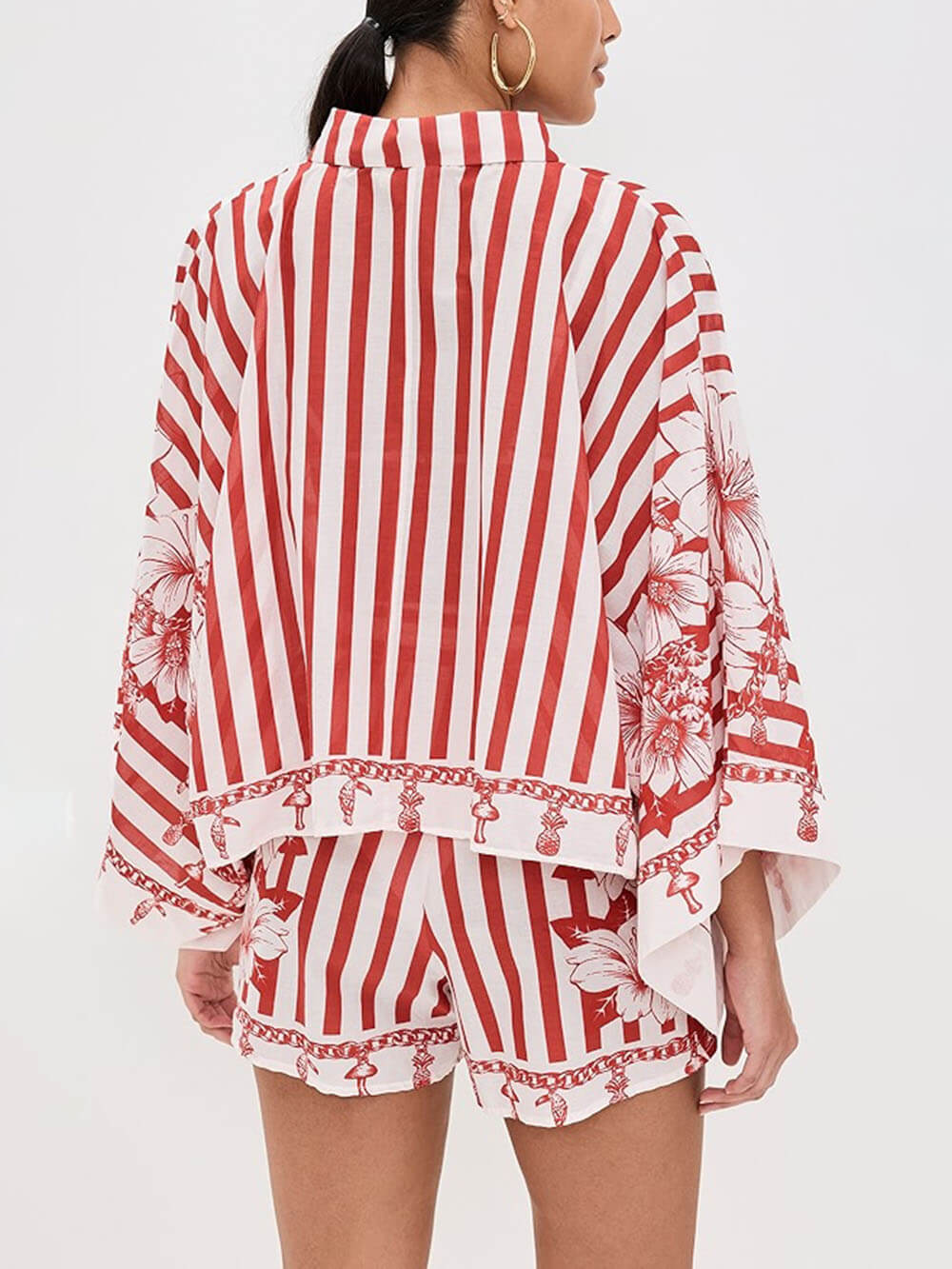 Ensemble chemise à manches larges et short à poches à taille élastique à imprimé floral unique
