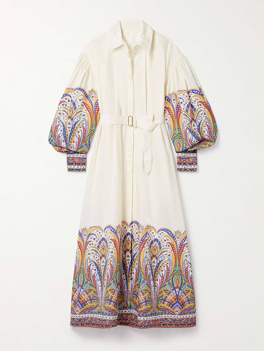 Robe chemise mi-longue à manches lanternes et imprimé cachemire rétro