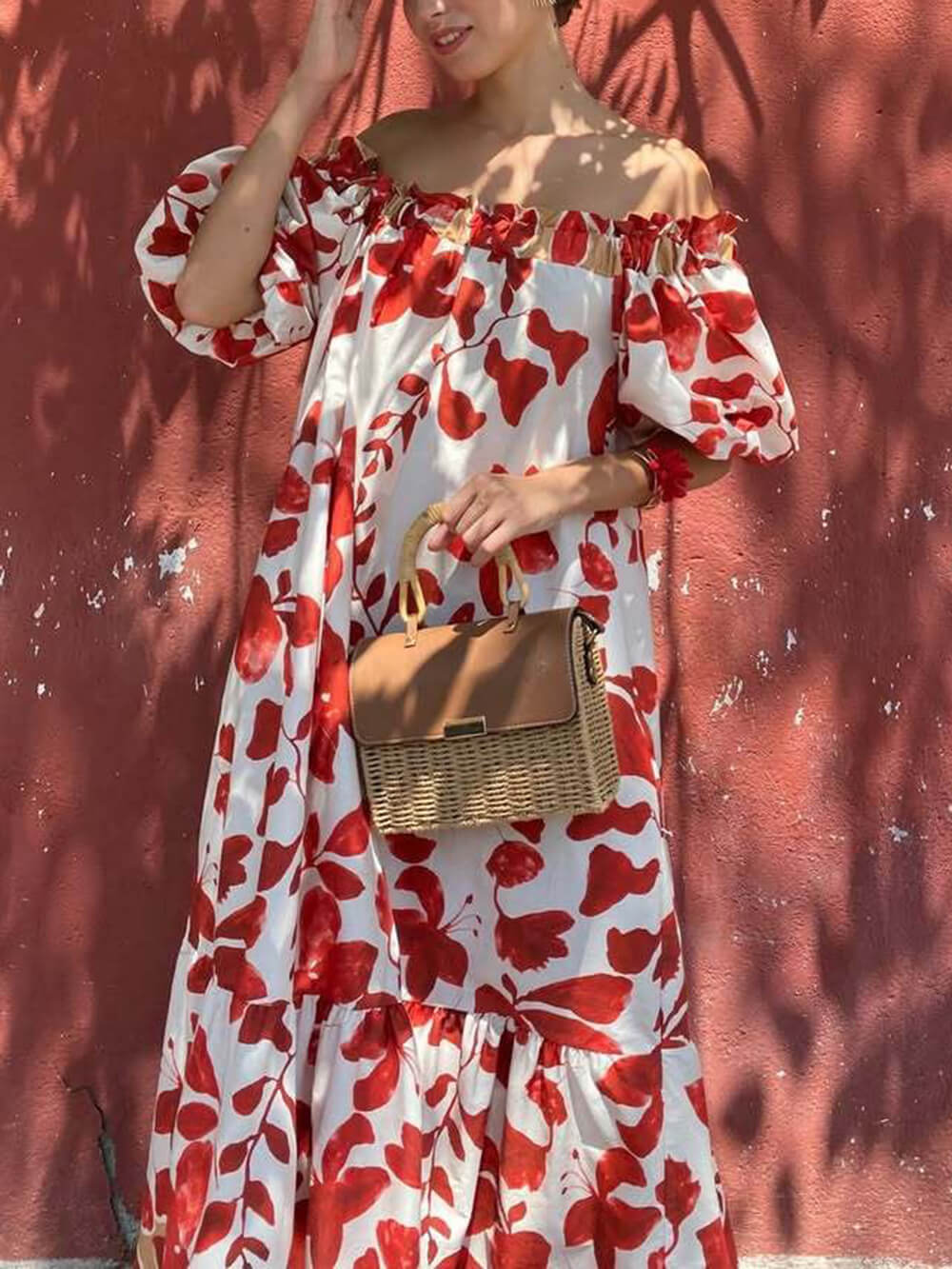 Robe longue décontractée à imprimé floral et manches bouffantes