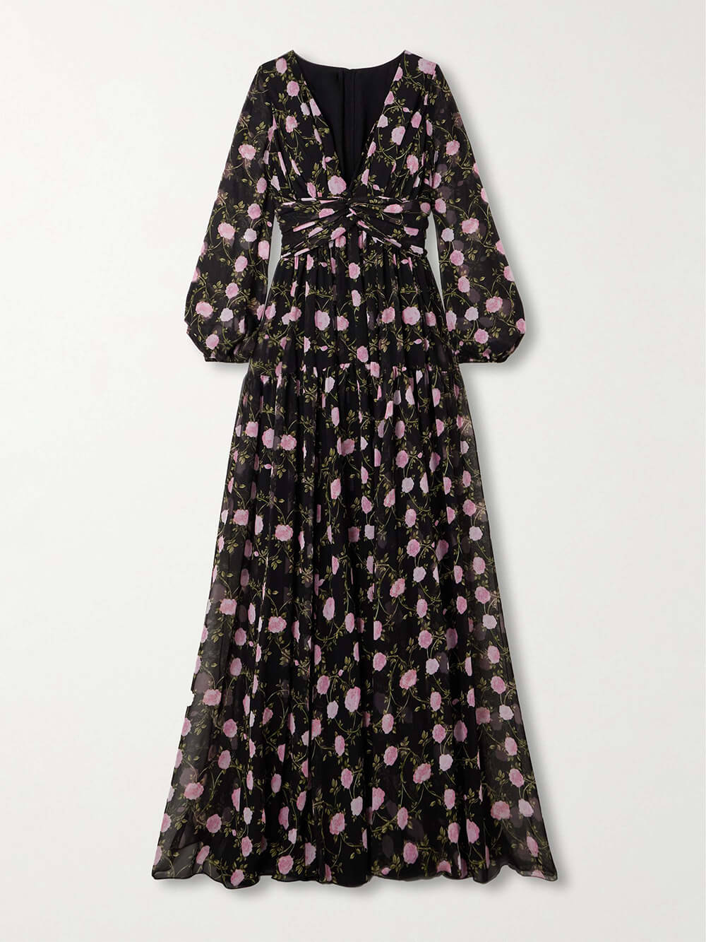 Robe longue en mousseline de soie à imprimé floral plissé et romantique