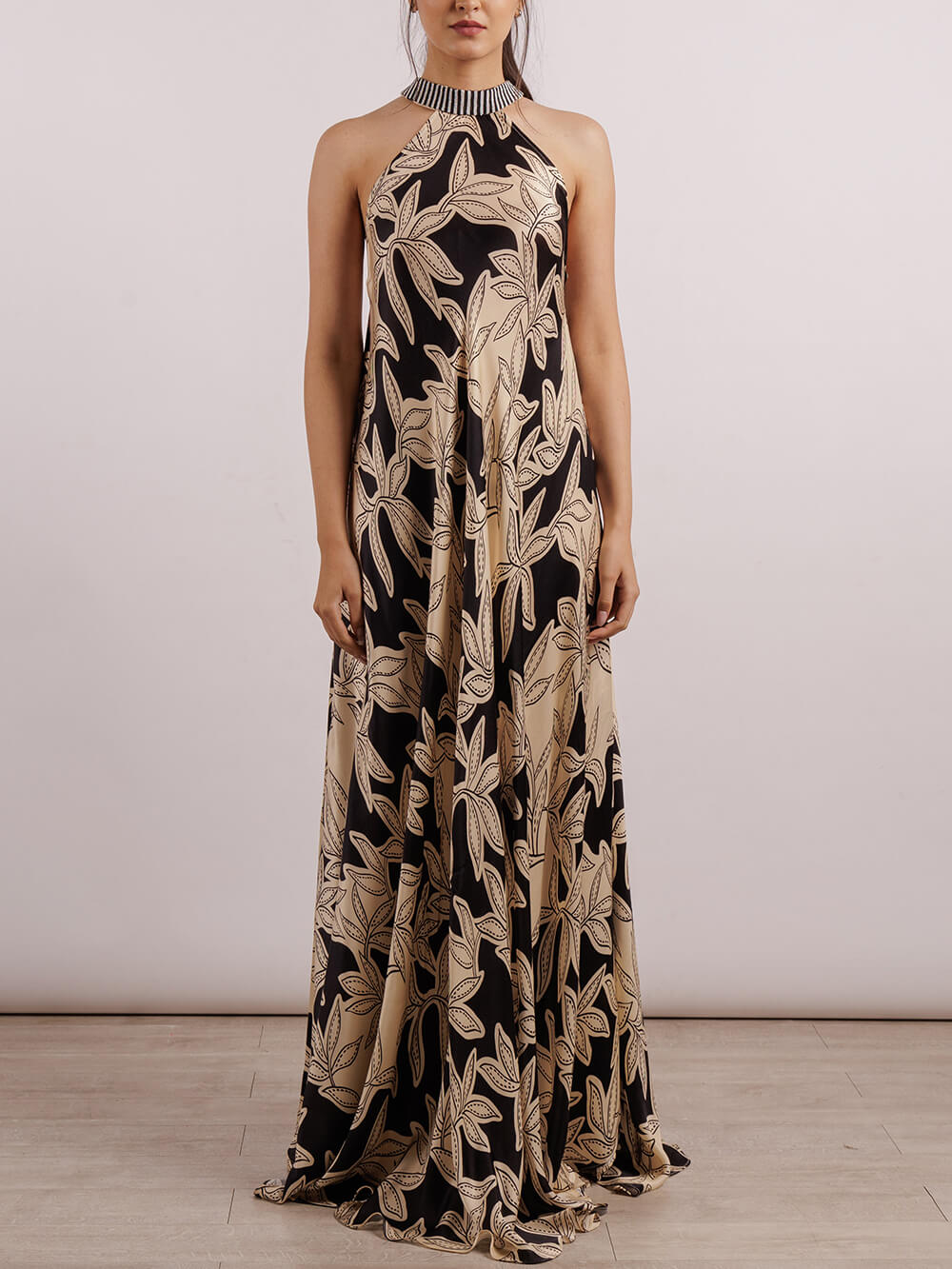 Robe longue à bretelles rétro unique à imprimé fleur de pavot