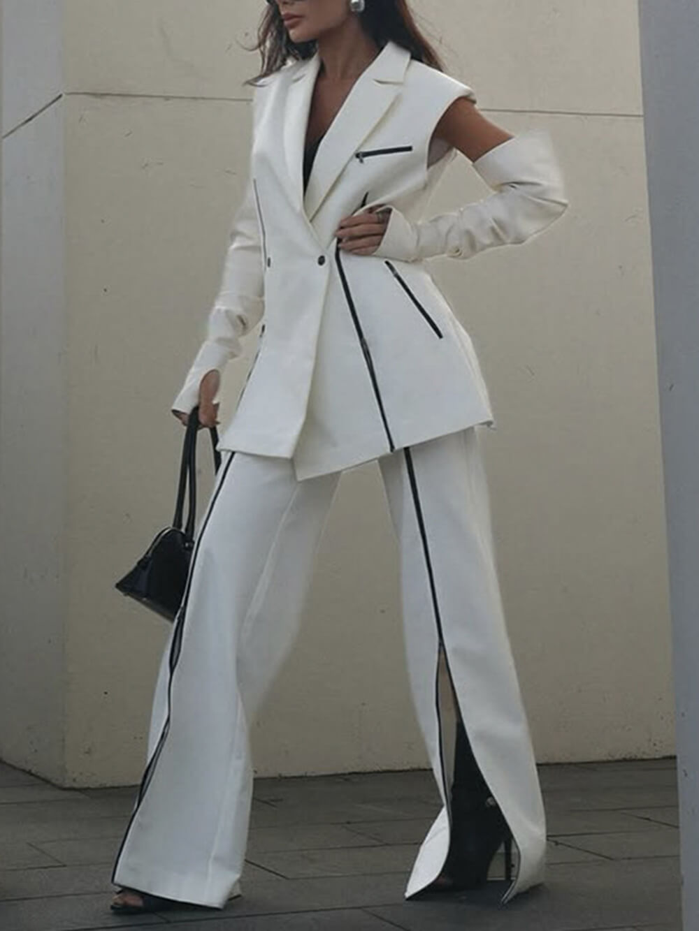 Fashion Colorblock High-Waist Split Flared Pants