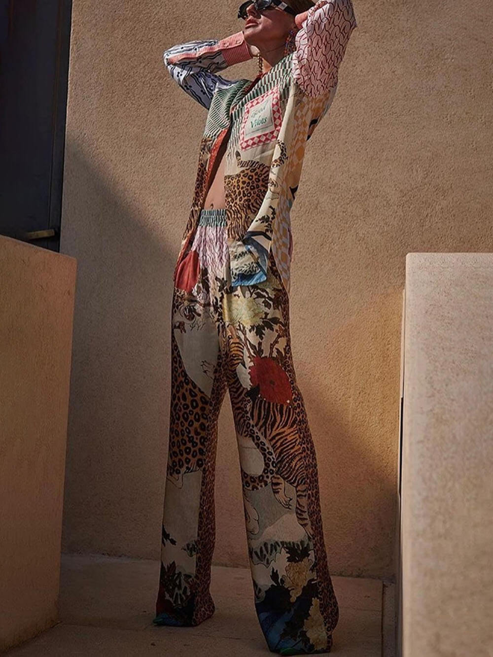 Chemise ample à manches longues et imprimé tigre de la jungle tropicale unique