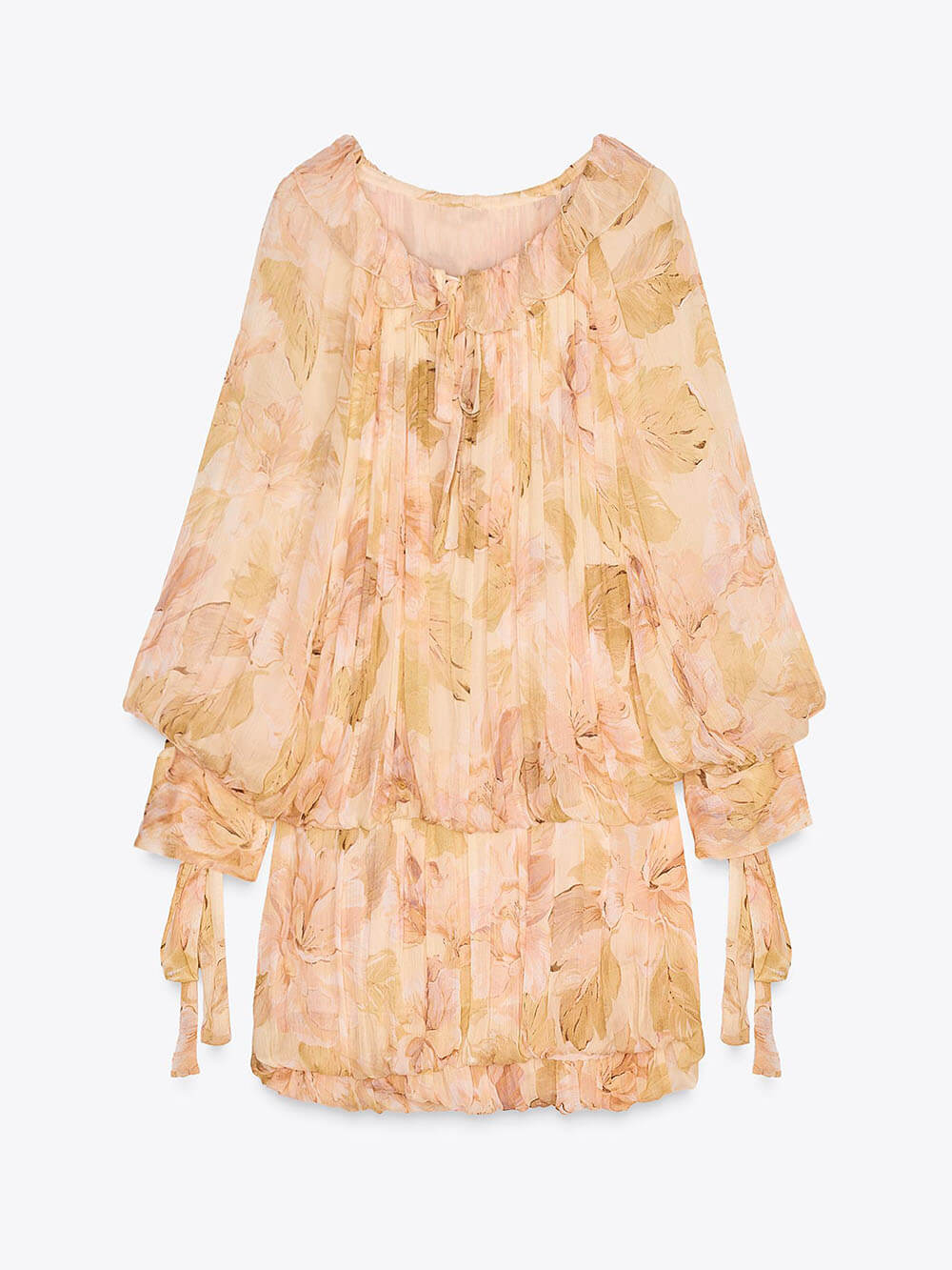 Wunderschönes Minikleid mit Blumenmuster und Ballonärmeln, Puffsaum und elastischer Taille