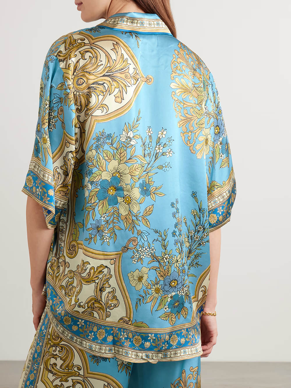 Chemise boutonnée ample en satin à imprimé floral, décontractée et unique