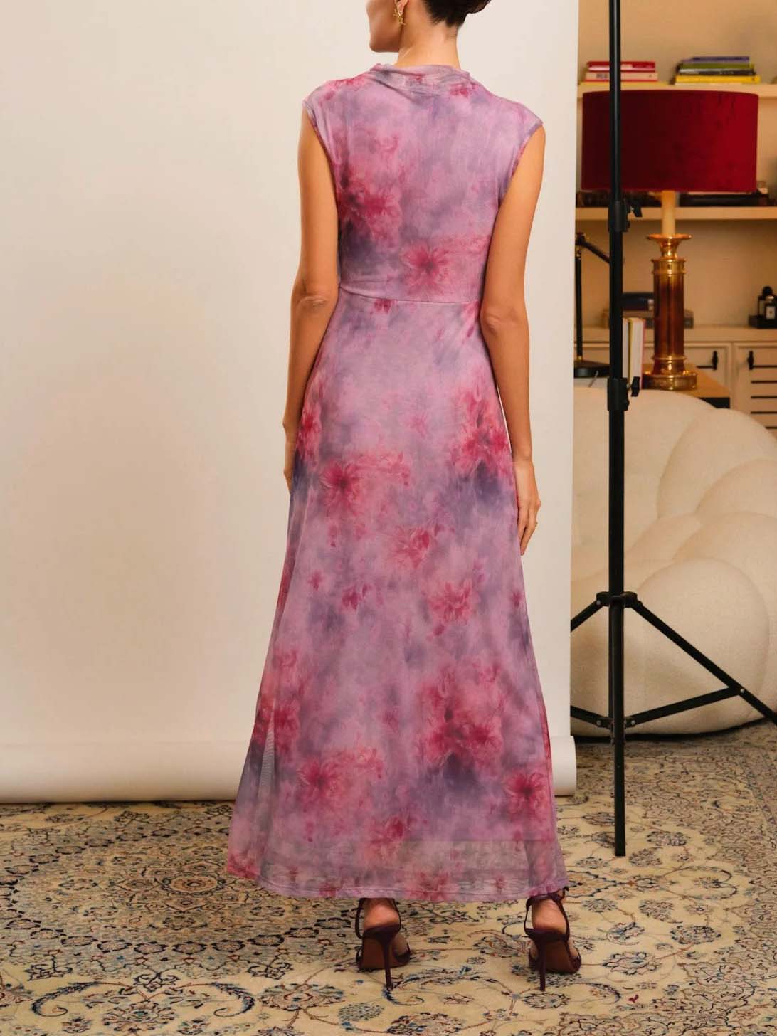 Robe longue slim à imprimé floral dégradé rétro