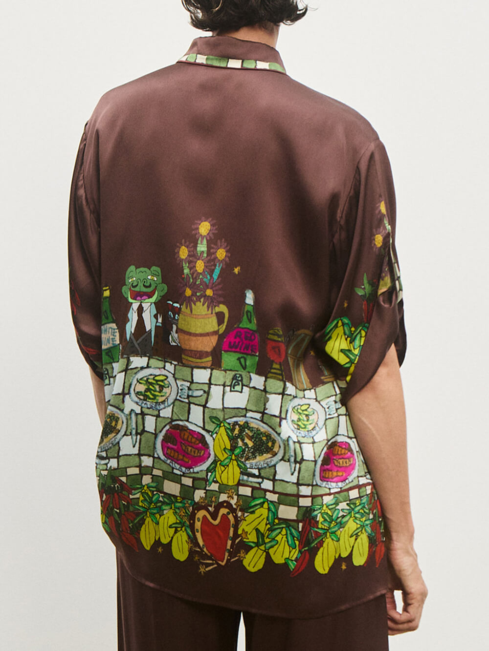 Unique Floral Print Elastic Waist Wide-Leg Pants