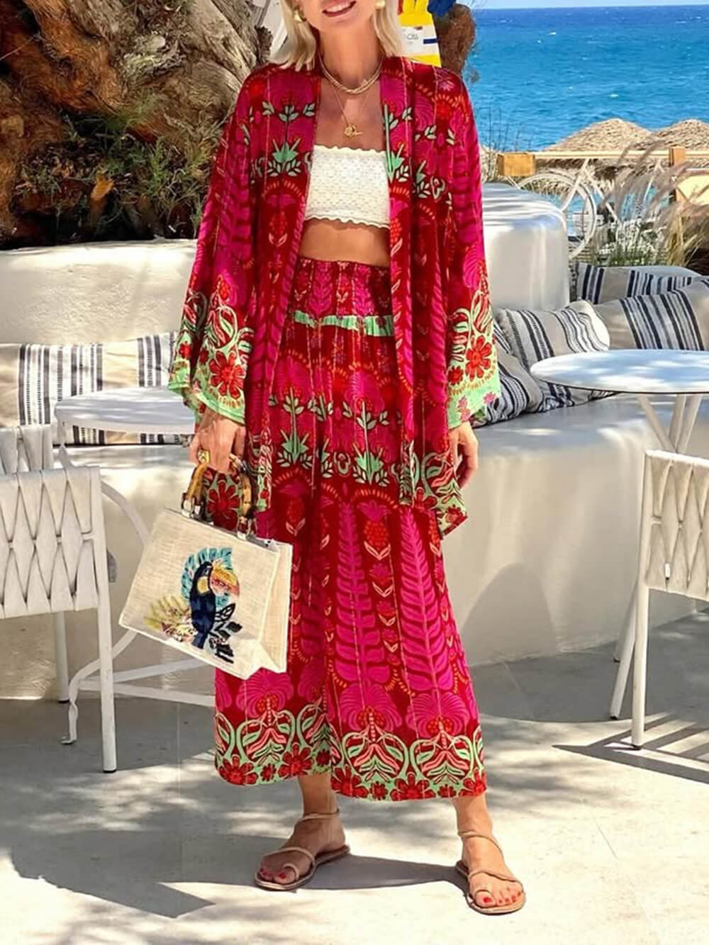 Chemise ample surdimensionnée à imprimé floral ethnique unique