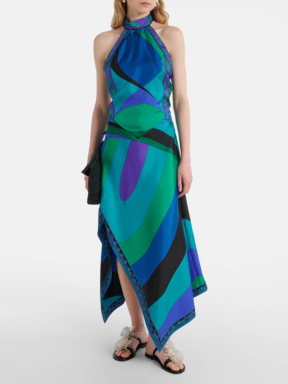 Retro-Midirock mit symmetrischem Satin-Print