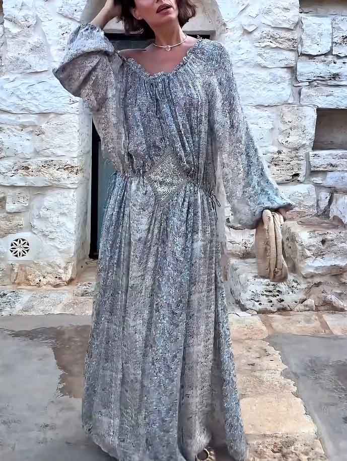 Robe longue à imprimé floral et manches bouffantes