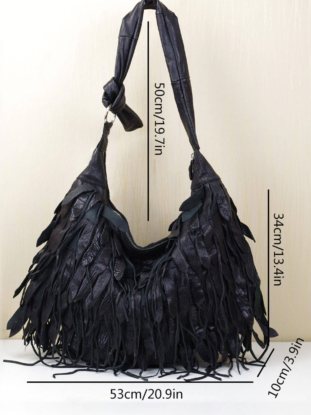 Sac à bandoulière Hobo décontracté à rayures noires et pompons
