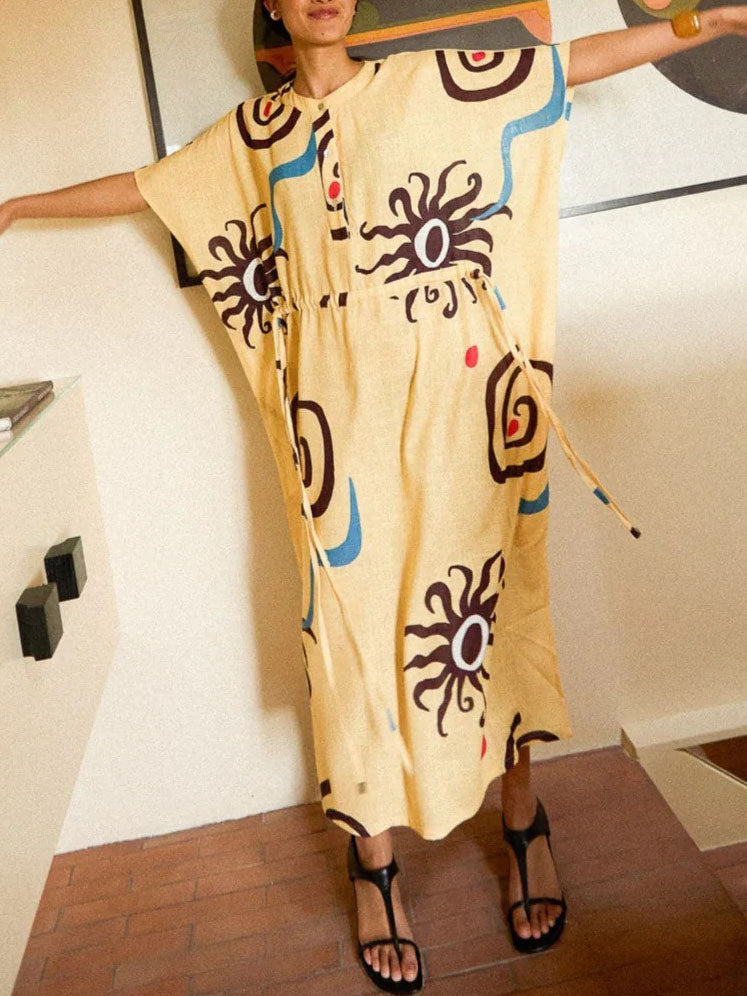 Robe longue à imprimé floral et ceinture nouée à la taille Unique Art