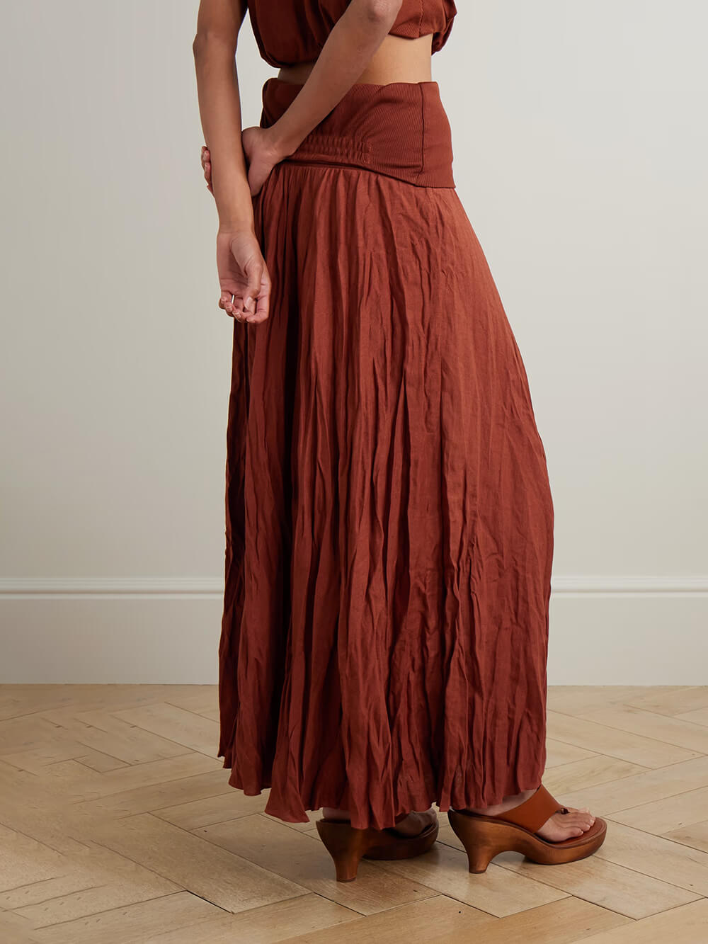 Fashion Convertible Pleated Linen Blend Maxi Skirt