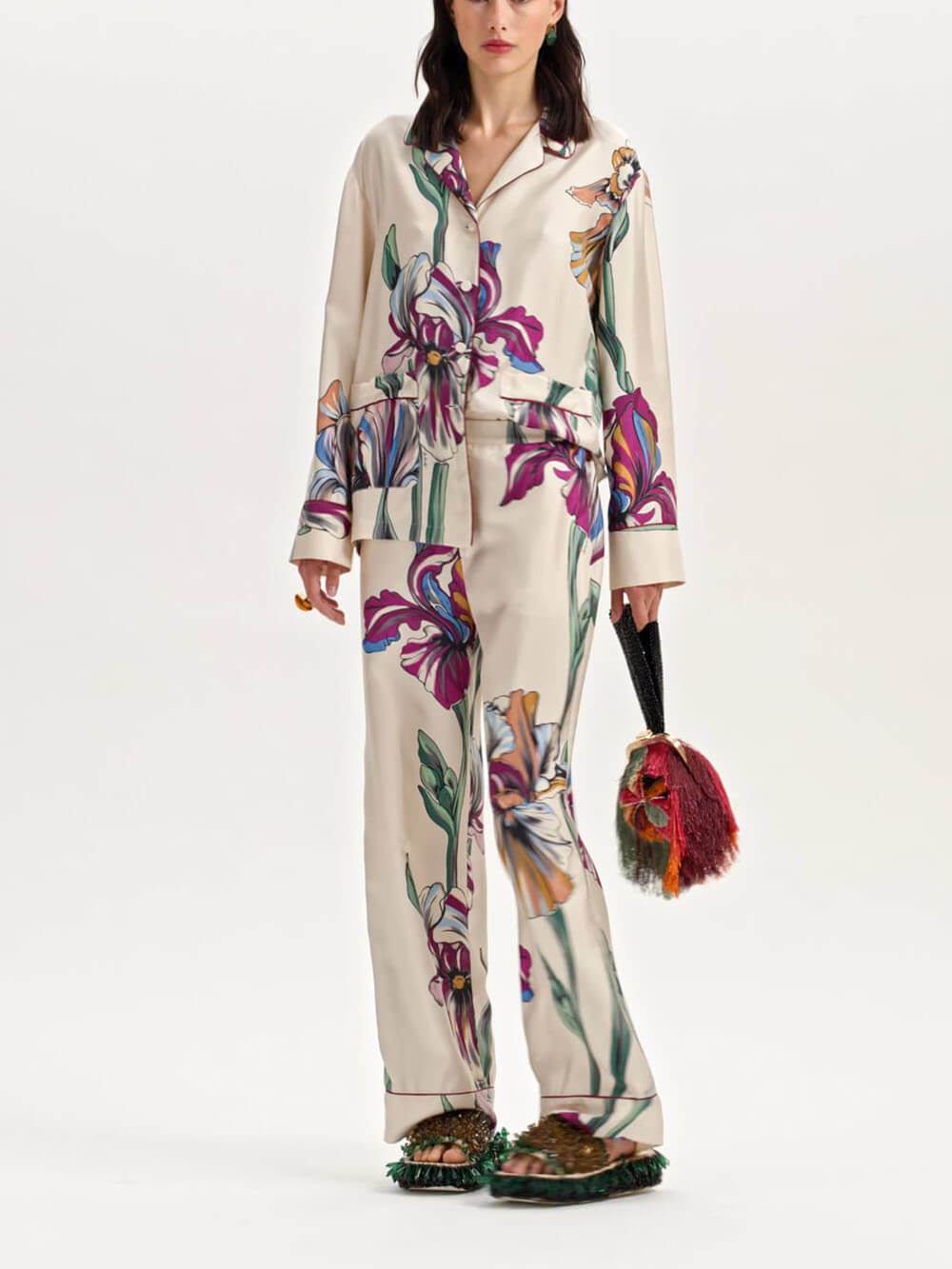 Pantalon droit à taille élastique et poches amples à imprimé floral unique Casual Time