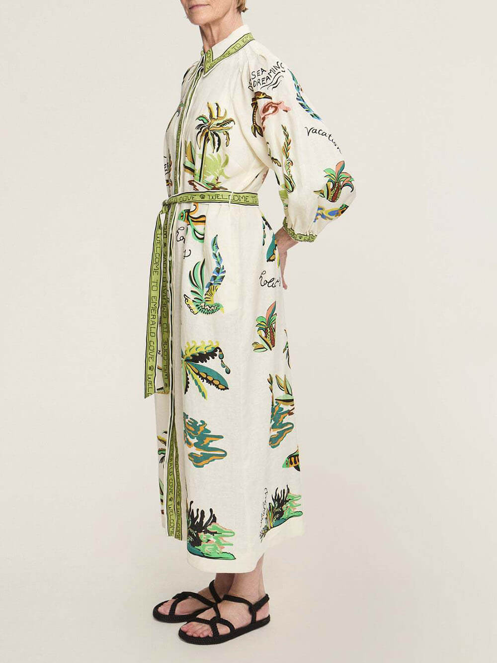 Robe chemise en lin à imprimé cocotiers unique