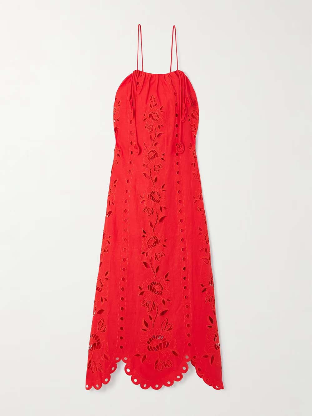 Robe midi élégante en lin mélangé au crochet avec bordure en dentelle