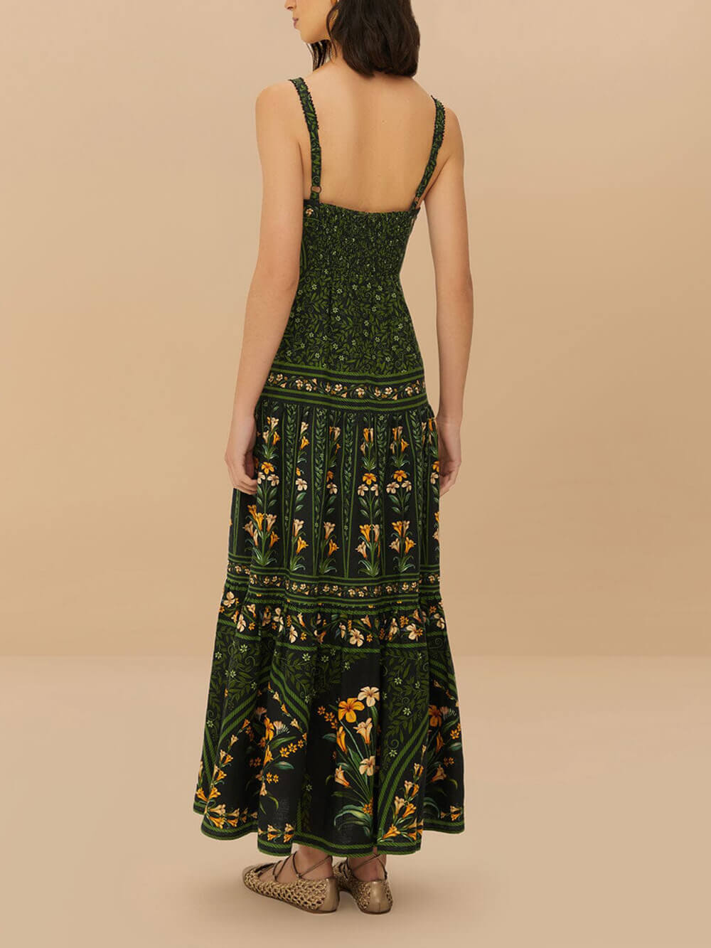 Unique – Maxikleid aus Leinenmischung mit Blumenmuster und plissierter Rückseite und tropischer Blüte