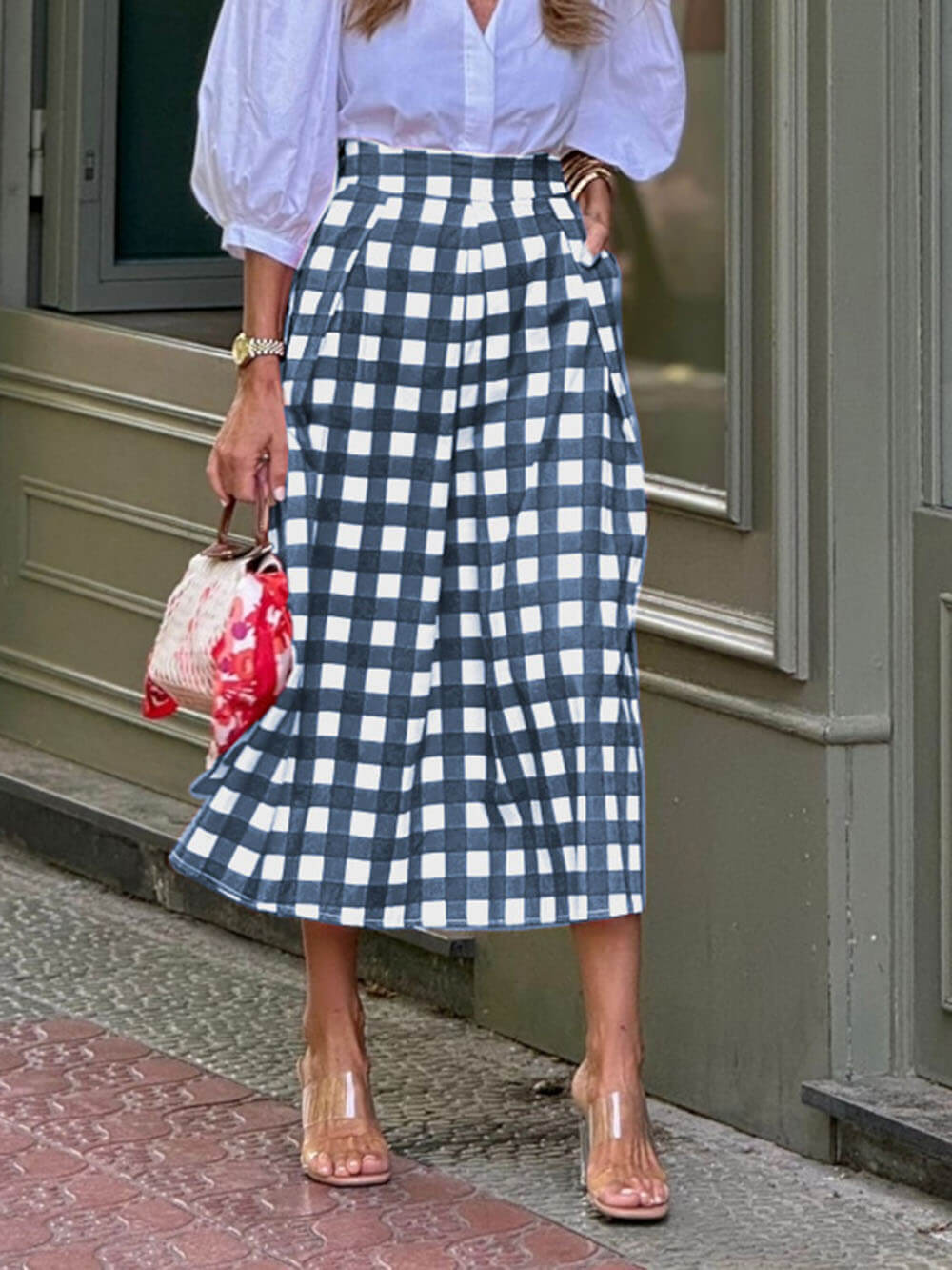 Casual Plaid Print Loose High Waist Maxi Skirt