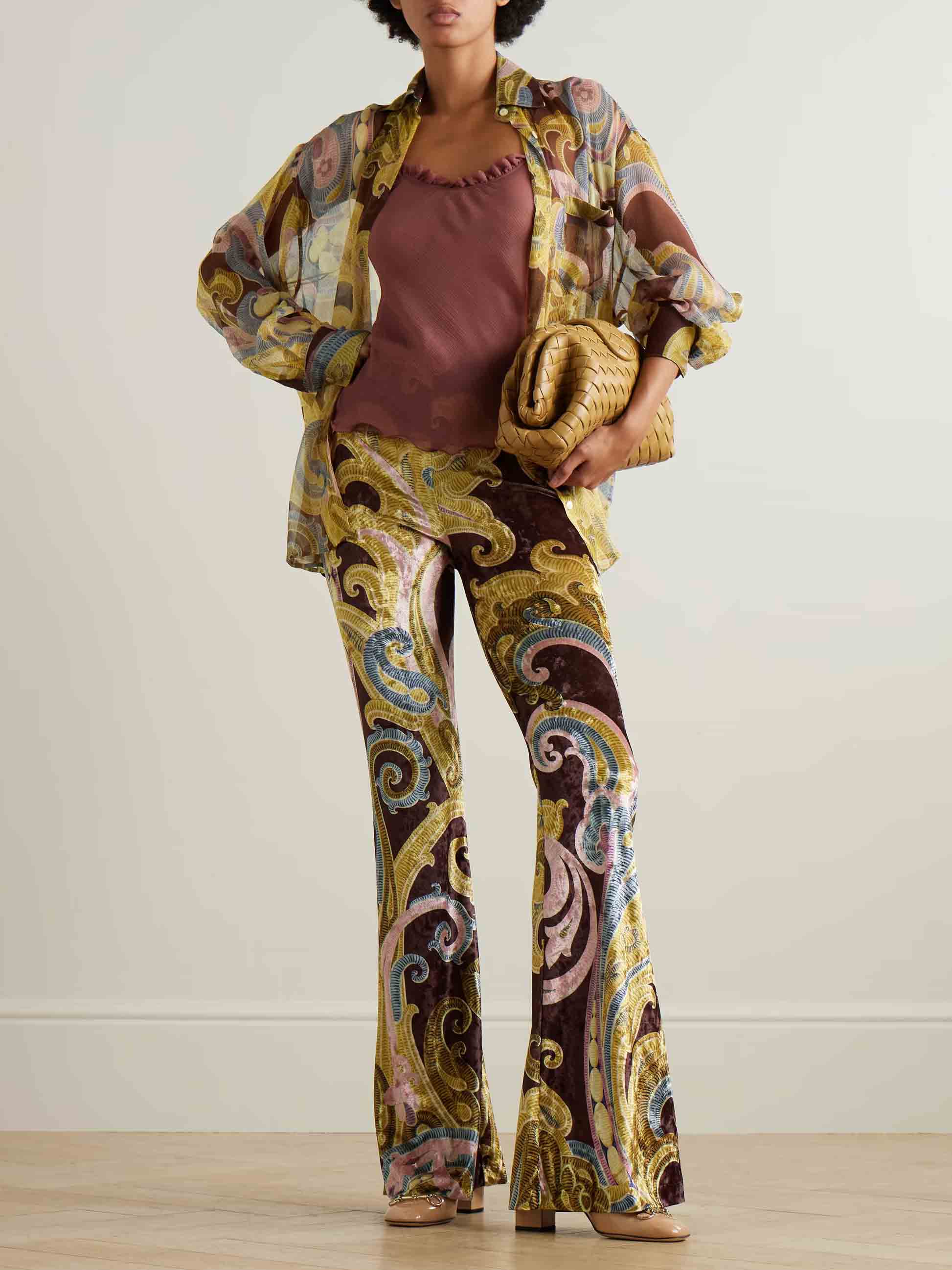 Exquisite Vintage Paisley Print Flared Pants