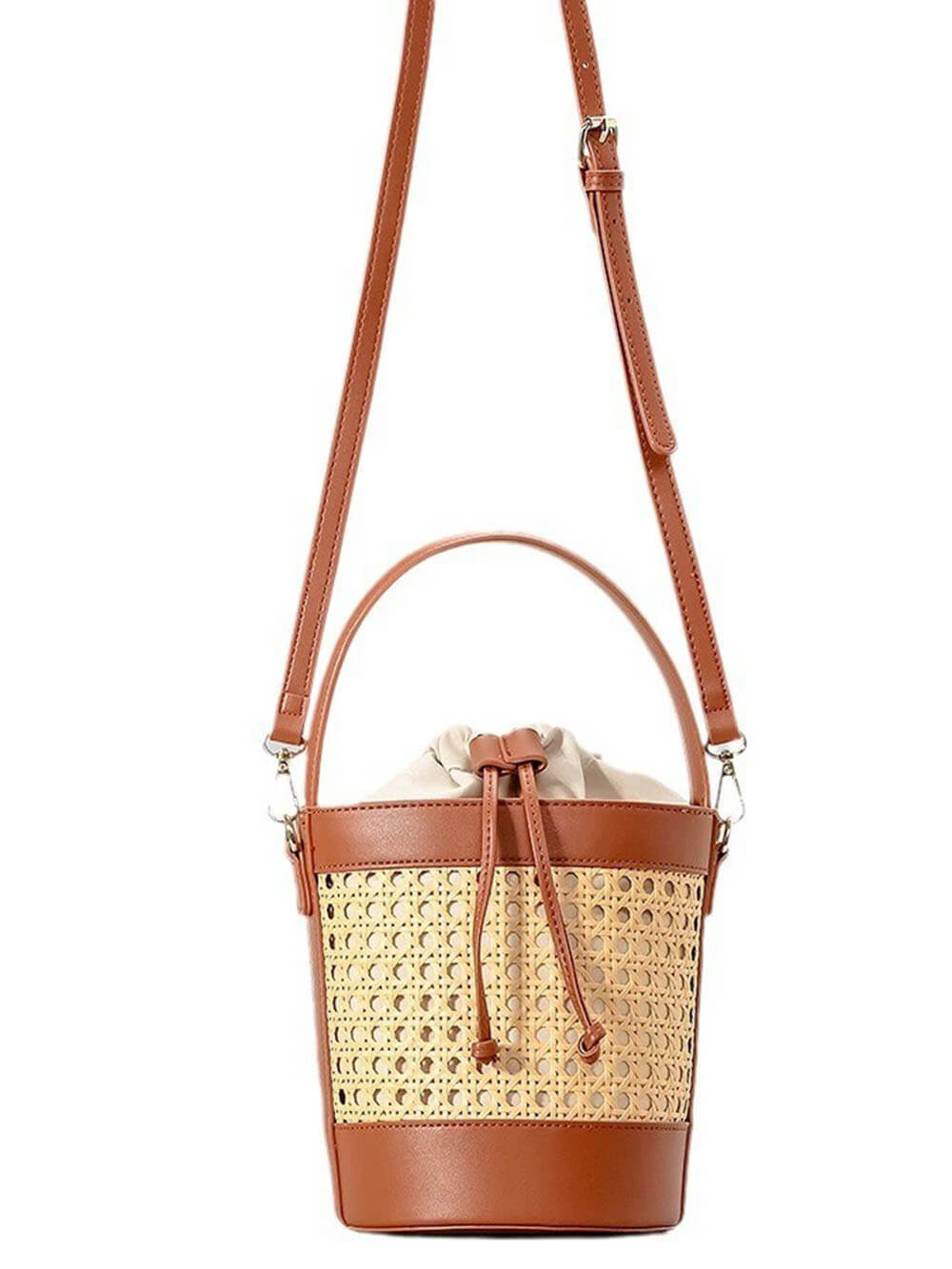 Sac seau à cordon en rotin tissé à la main creux pour les vacances à la plage