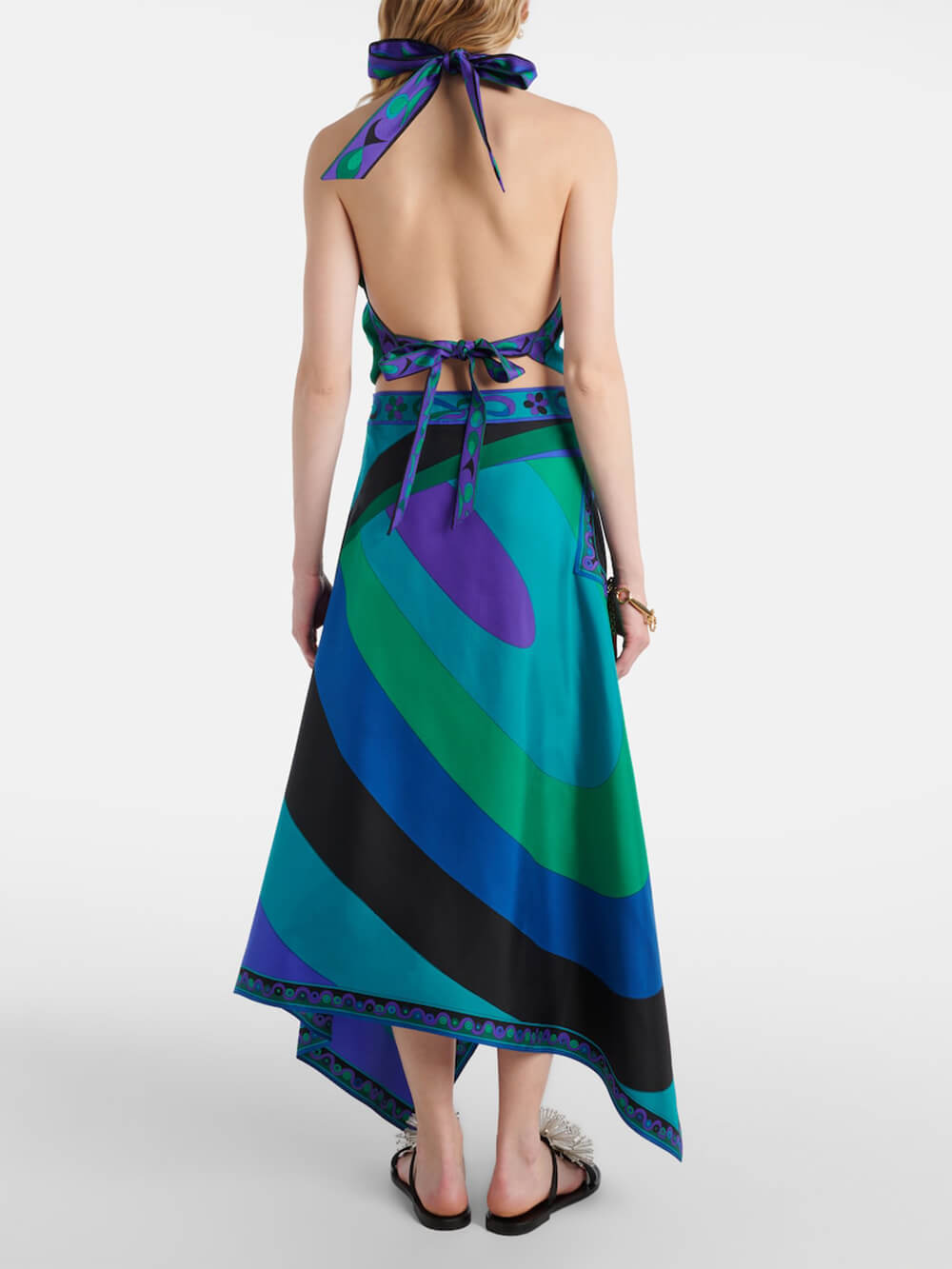Retro-Midirock mit symmetrischem Satin-Print