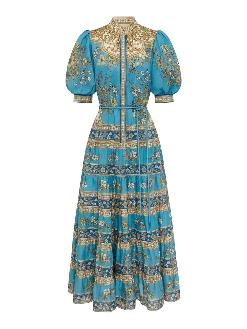 Robe longue à imprimé floral unique, manches bouffantes et volants