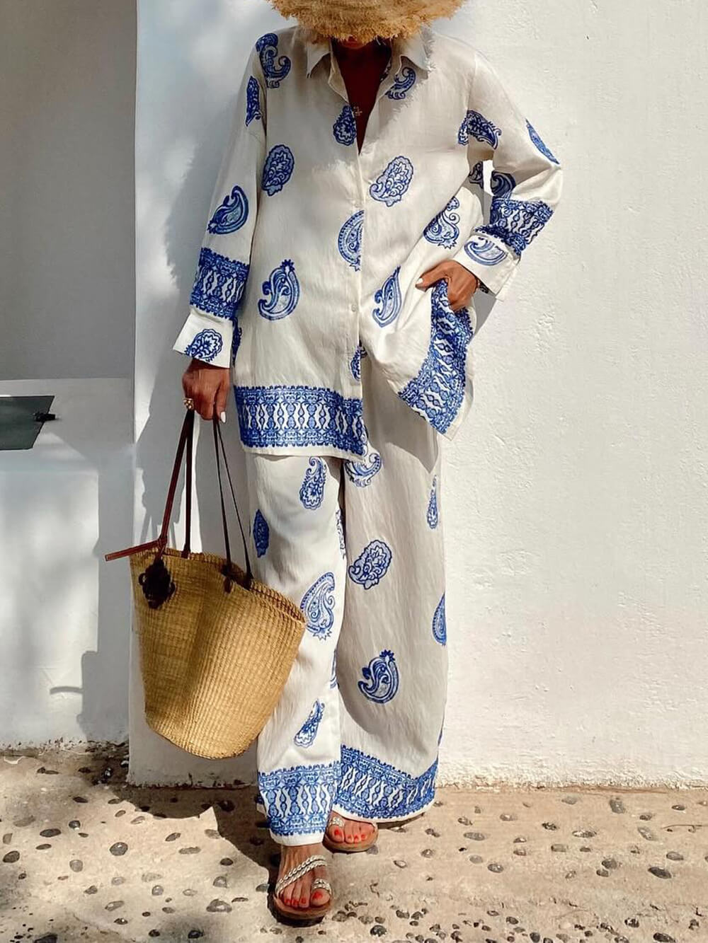 Chemise boutonnée surdimensionnée à imprimé ethnique unique