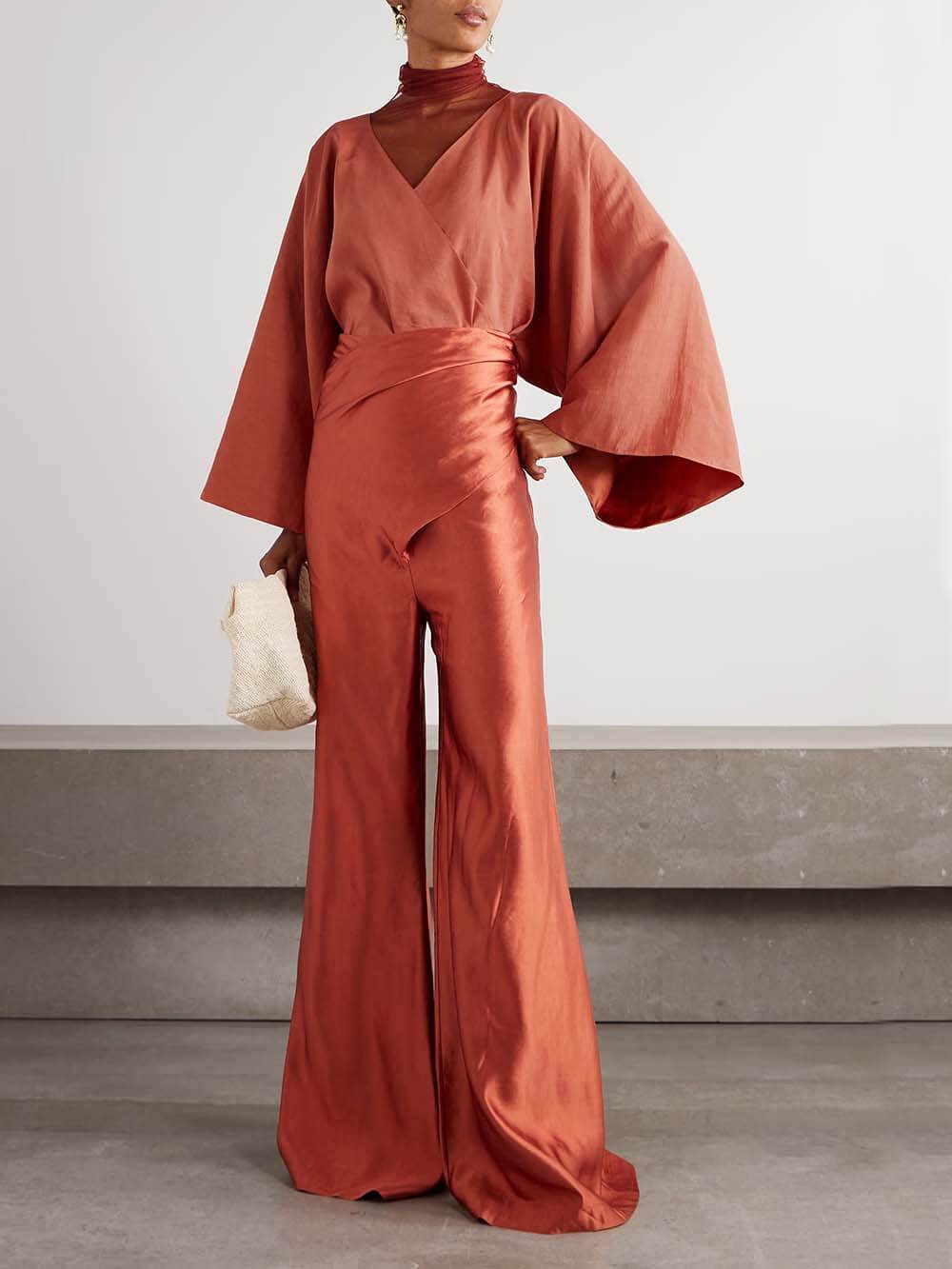 Unique Asymmetric Flared Sleeves Wrap Crop Top