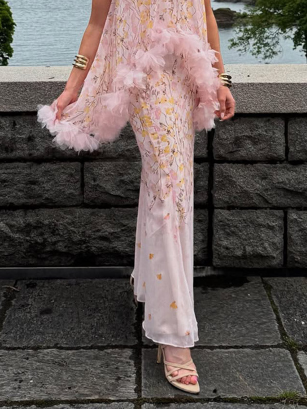 Elegant Floral Print Chiffon Skirt