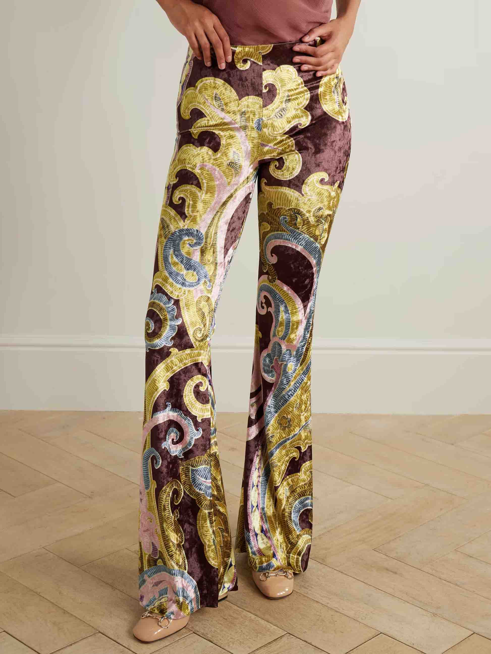 Exquisite Vintage Paisley Print Flared Pants