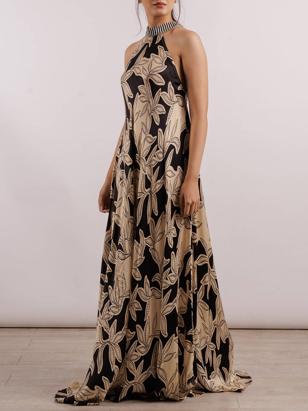 Robe longue à bretelles rétro unique à imprimé fleur de pavot