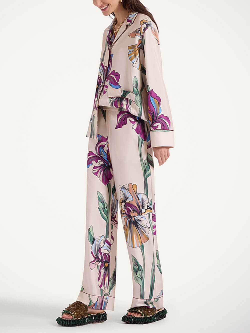 Casual Time Unique Floral Print Lapel Loose Button-Down Oversized Shirt