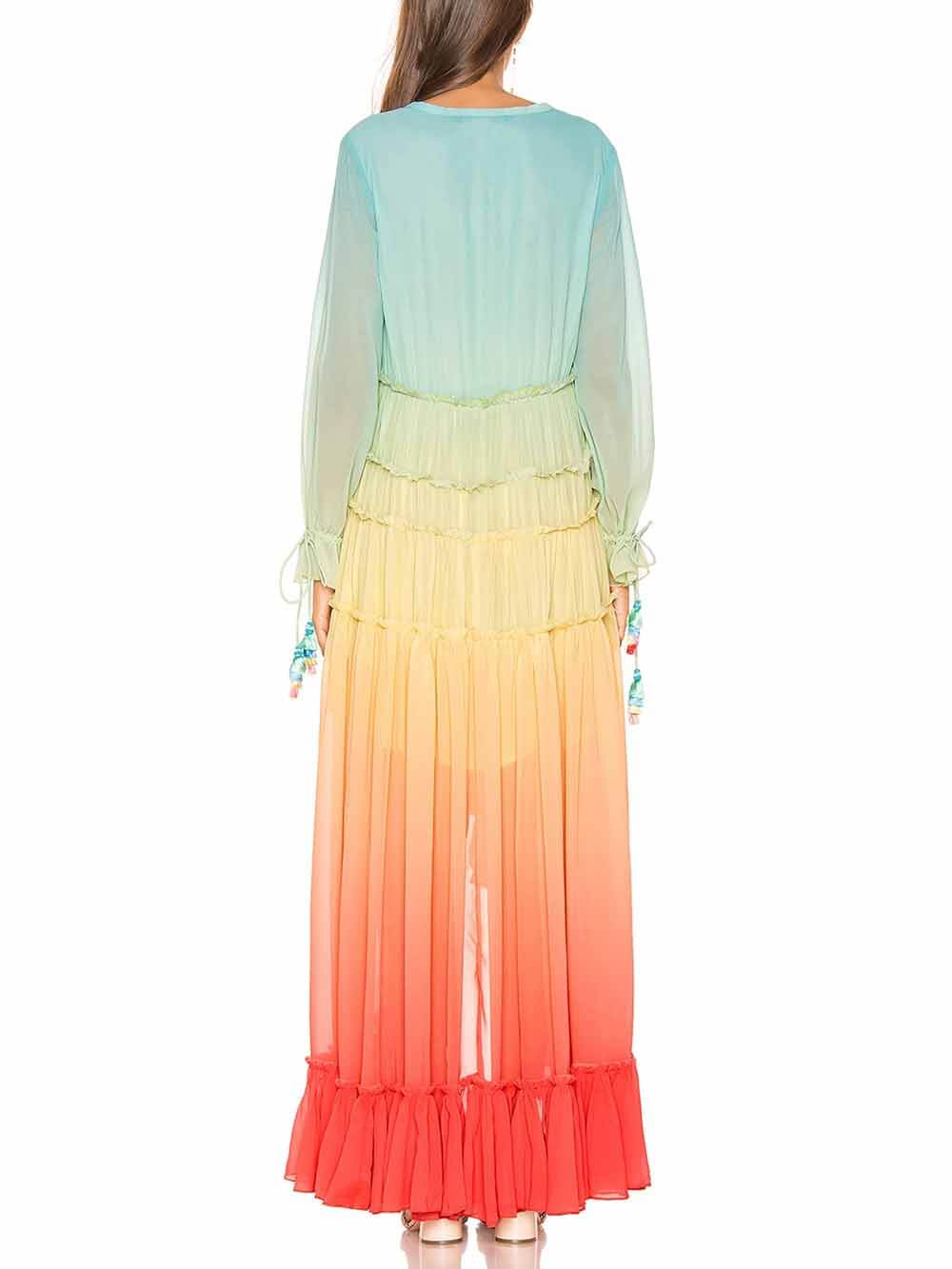 Robe longue bohème à imprimé dégradé arc-en-ciel unique