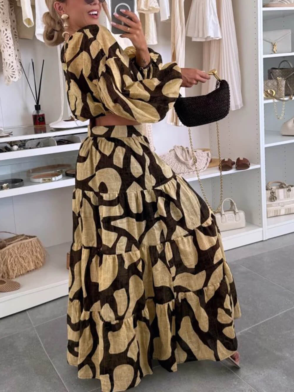 Effortless Artistry Printed Linen High-Waist Maxi Skirt