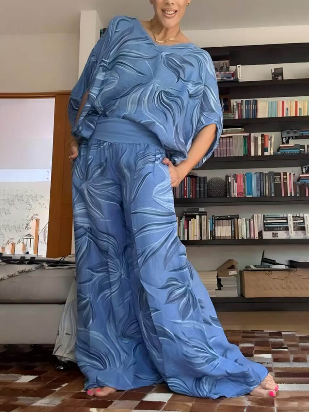 Chemise ample à imprimé floral et épaules tombantes unique