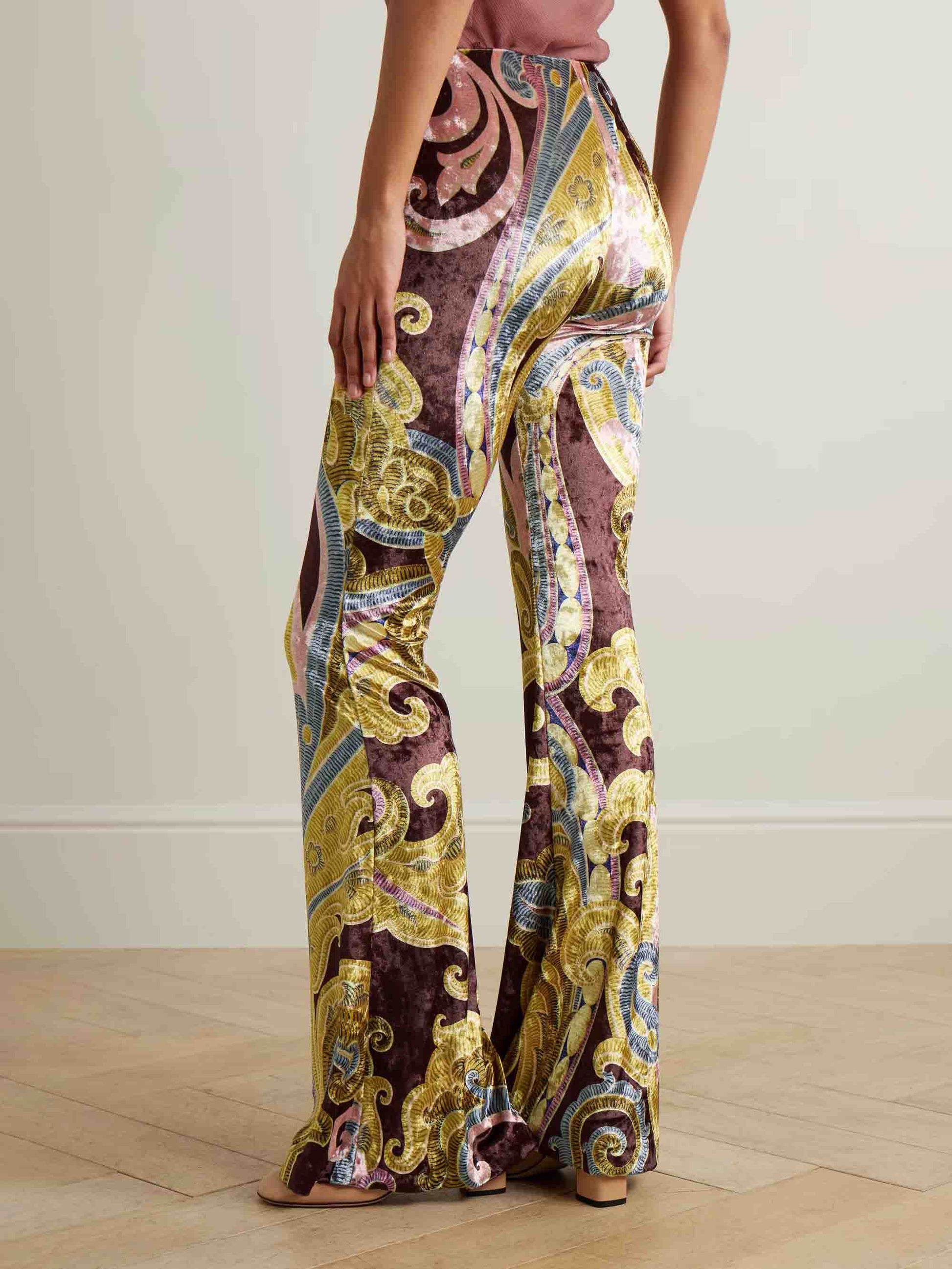 Exquisite Vintage Paisley Print Flared Pants