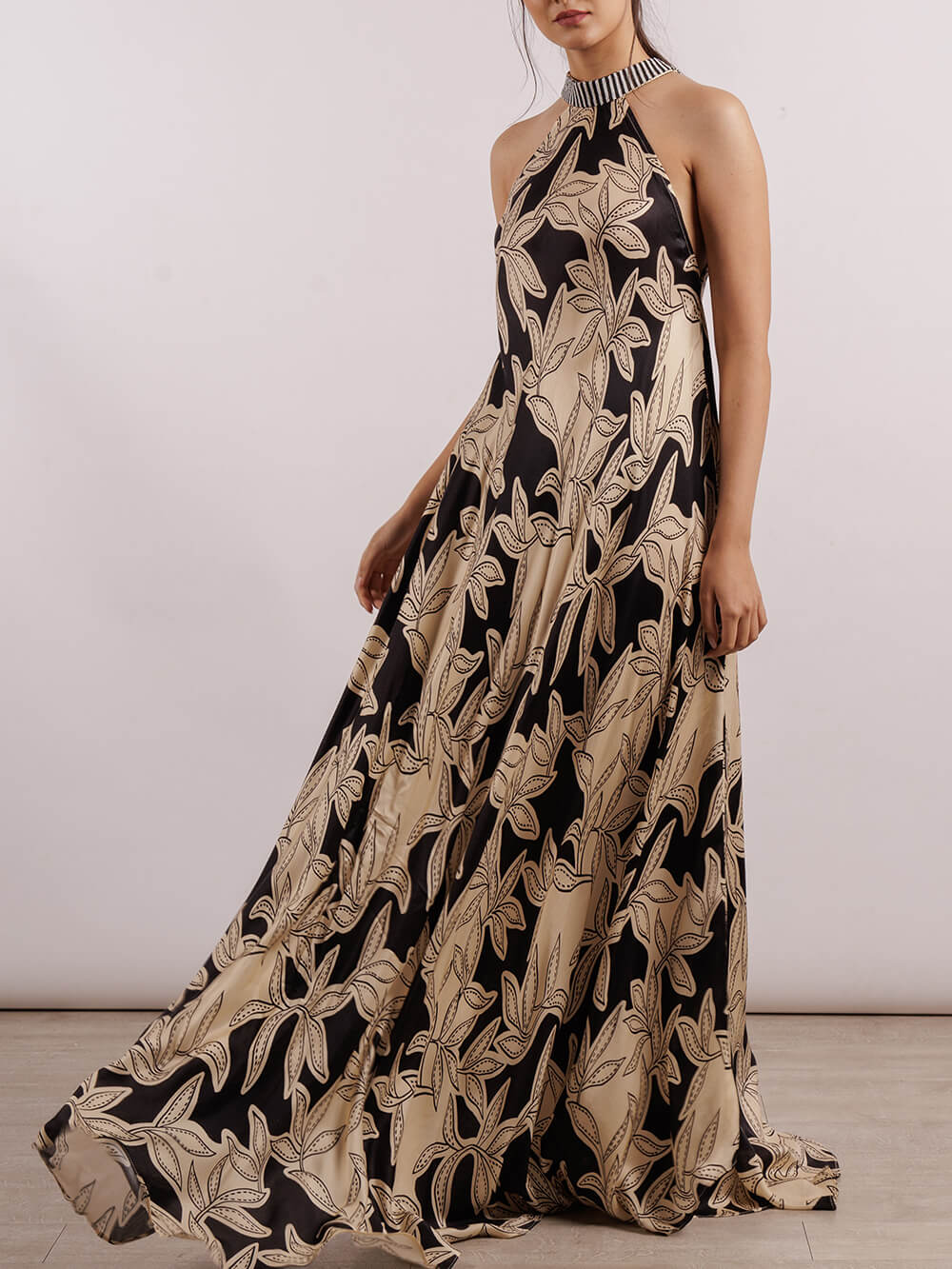 Robe longue à bretelles rétro unique à imprimé fleur de pavot