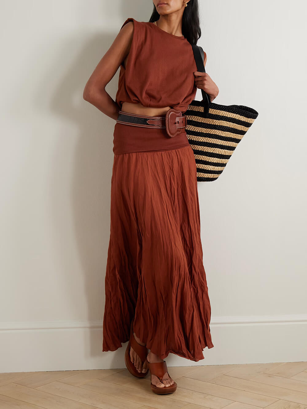 Fashion Convertible Pleated Linen Blend Maxi Skirt